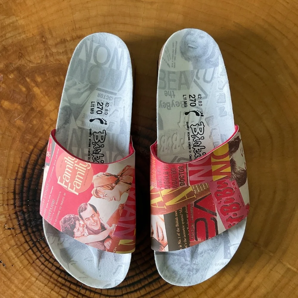 Birkenstock Birki’s Slides Sandals w/ Vintage Pin-up Images Men’s 9 Women’s 11